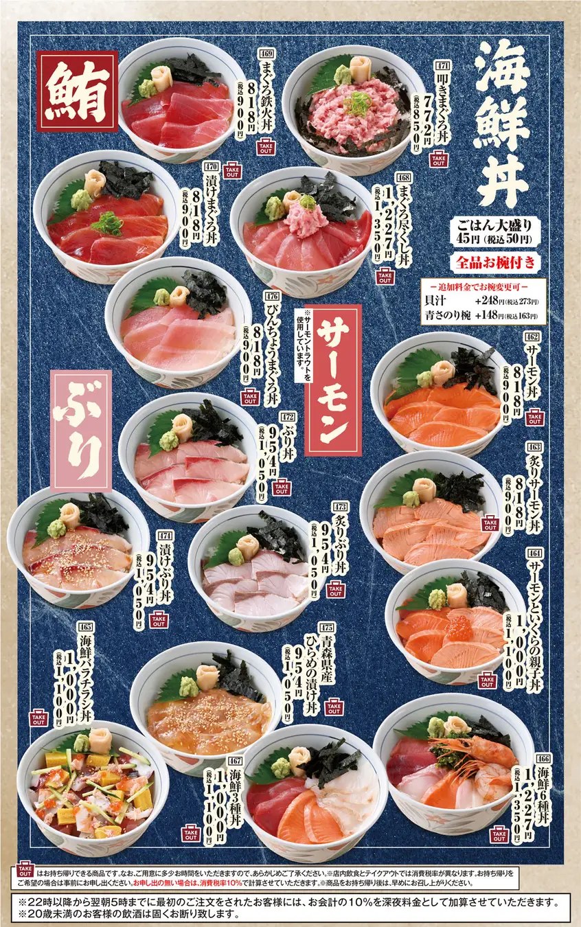魚民のすし 北上駅前店の海鮮丼メニュー